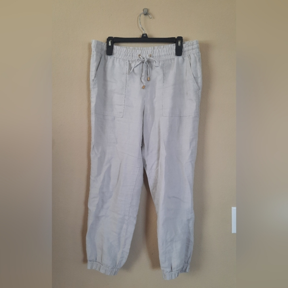 Ellen Tracy 100% Linen Joggers Balloon Coastal